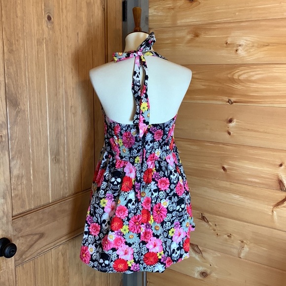 Hell Bunny skulls and flowers halter neck skater dress Size Large - Picture 5 of 13
